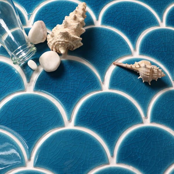 FISHBLUECRAQ image - Cerdomus Tile Studio Quality Tiles - October 12, 2022 90.5x83.5 Fishscale Fan Blue Crackle Mosaic FISHBLUECRAQ
