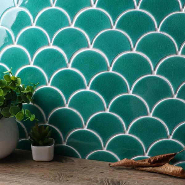 FISHGREENCRAQ Image - Cerdomus Tile Studio Quality Tiles - October 12, 2022 90.5x83.5 Fishscale Fan Green Crackle Mosaic FISHGREENCRAQ