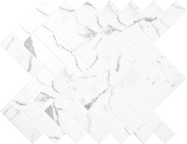 KP701HB - Cerdomus Tile Studio Quality Tiles - August 11, 2022 280x326x6 Herringbone Statuario (Sheeted) Glass V2443