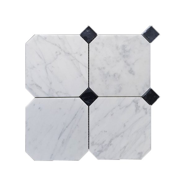 OCTCAR150 - Cerdomus Tile Studio Quality Tiles - March 21, 2023 150x150x10 Octagon Carrara/ Nero Marquinna Dot Honed Marble OCTCAR150