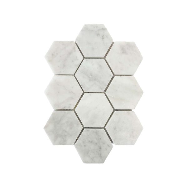 Y2288H Carrara Hex Large - Cerdomus Tile Studio Quality Tiles - December 17, 2022 95x95x10 Large Hexagone Carrara Honed Marble Mosaic Y2288H